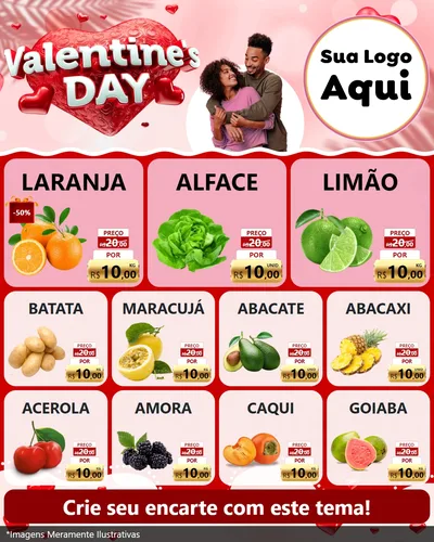 Modelo de Rede Social para Feed Instagram com o tema Valentine's Day para Hortifrúti