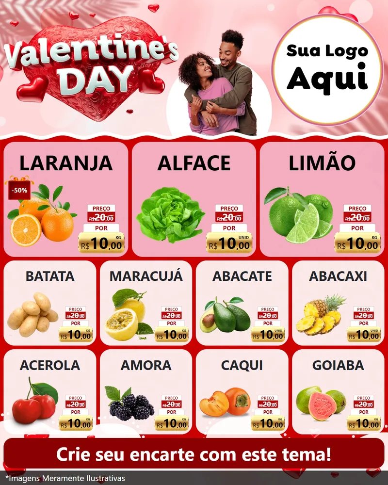 Modelo de Rede Social para Feed Instagram com o tema Valentine's Day para Hortifrúti