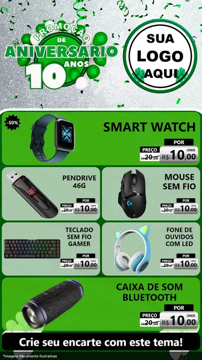 Modelo de TV para TV Vertical com o tema Promoção de Aniversário - 10 Anos para Informática