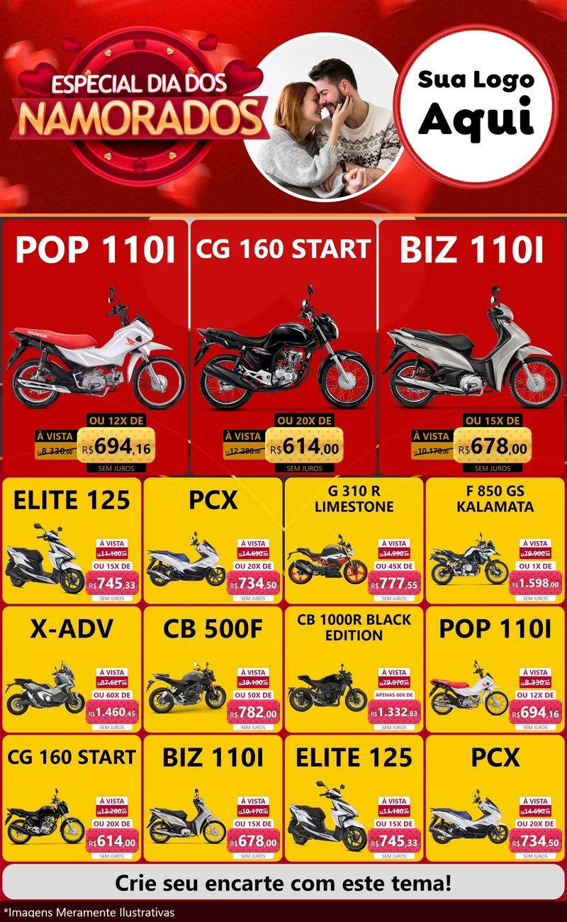 Modelo de Encarte para Encarte Grande com o tema Especial Dia Dos Namorados para Concessionaria de Motos