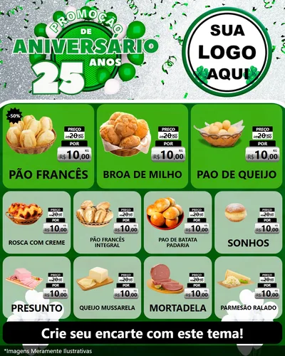 Modelo de Rede Social para Feed Instagram com o tema Promoção de Aniversário - 25 Anos para Padaria
