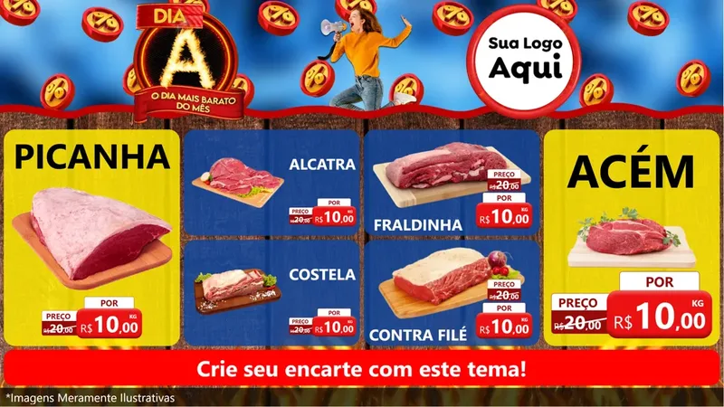 Modelo de TV para TV Horizontal com o tema Dia A - O Dia Mais Barato Do Mês para Açougue