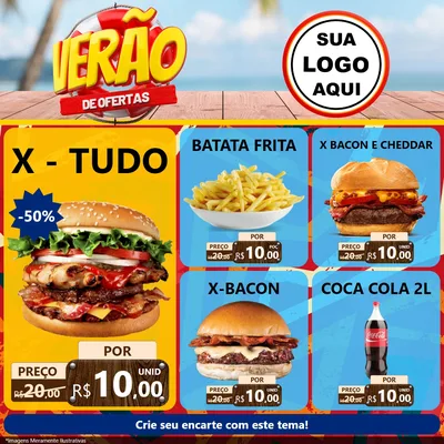 Modelo de Rede Social para Feed Facebook com o tema Verão de Ofertas para Hamburgueria