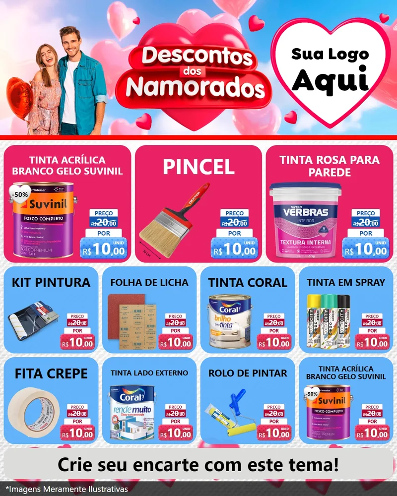 Modelo de Rede Social para Feed Instagram com o tema Descontos dos Namorados para Tintas e Ferramentas