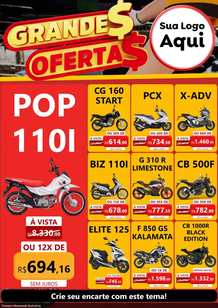 Modelo de Encarte para Encarte A4 Vertical com o tema Grandes Ofertas - Autopeças para Concessionaria de Motos