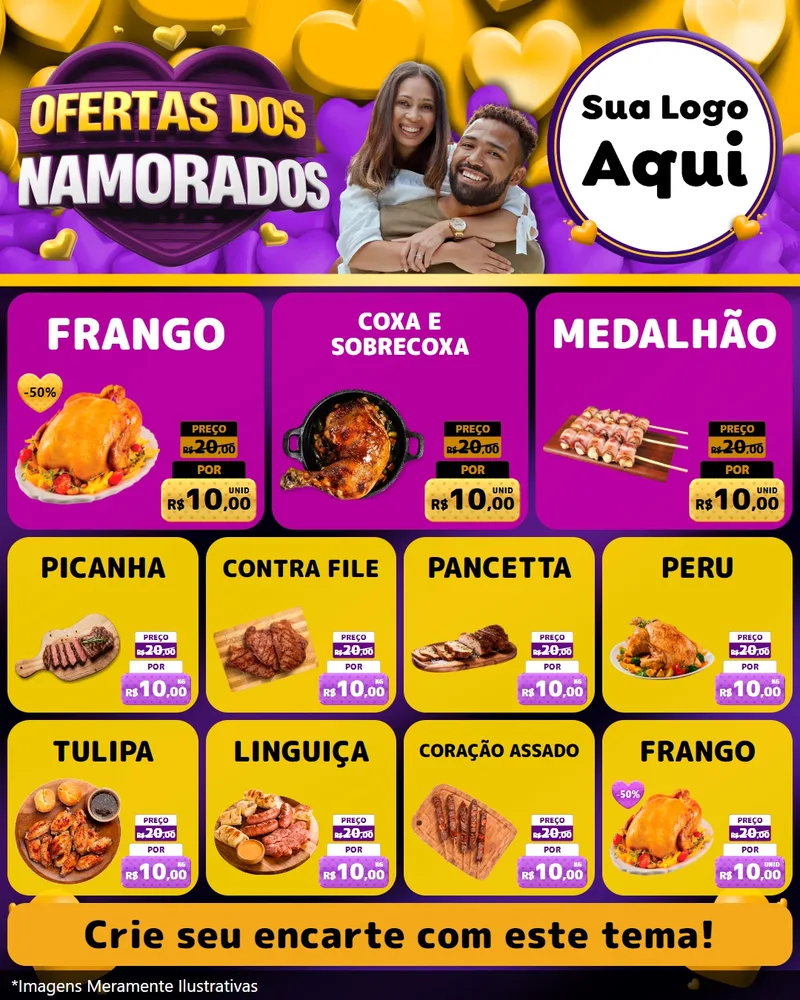 Modelo de Rede Social para Feed Instagram com o tema Oferta Dos Namorados para Assados
