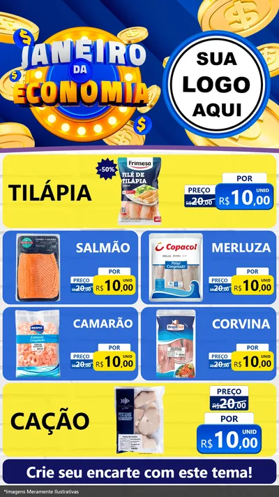 Modelo de TV para TV Vertical com o tema Janeiro da Economia para Peixaria
