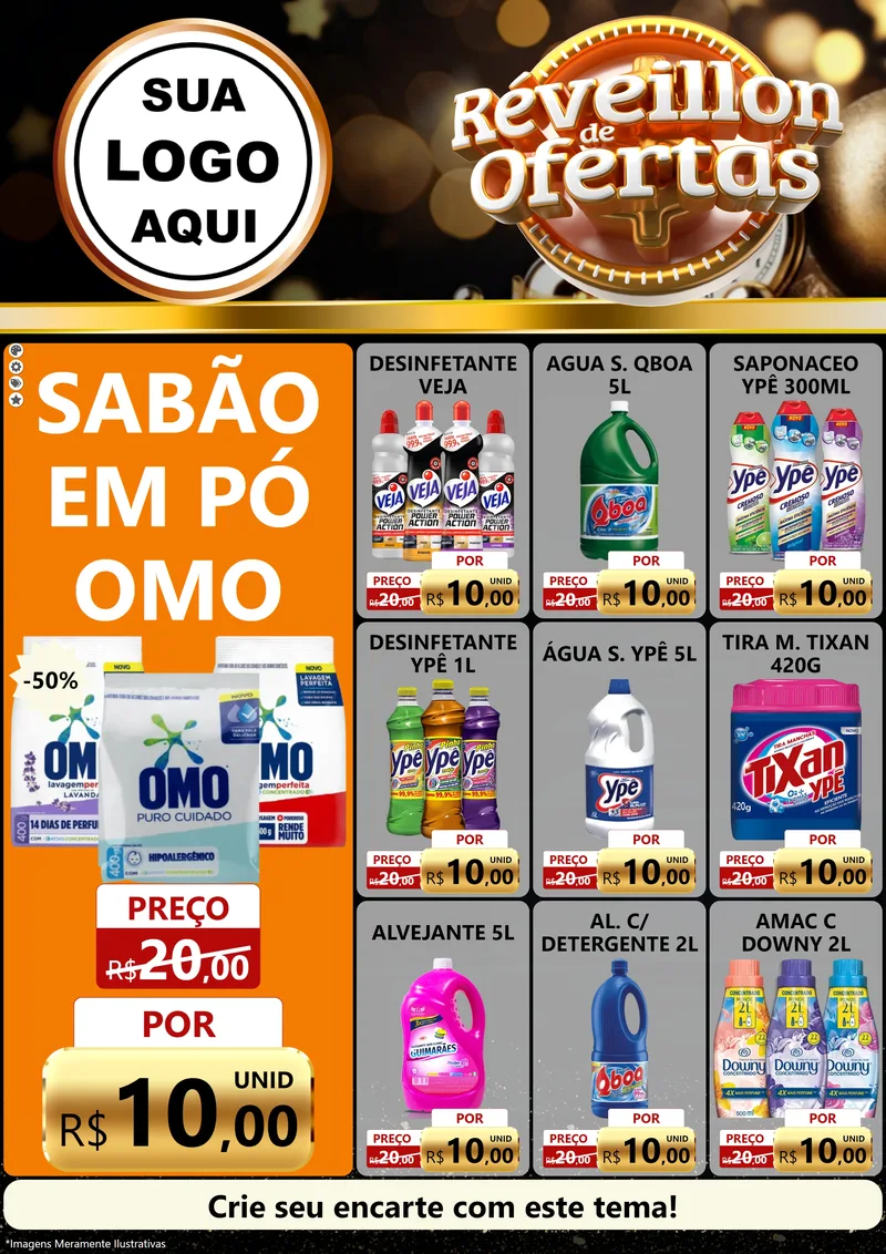 Modelo de Encarte para Encarte A4 Vertical com o tema Réveillon de Ofertas para Produtos de Limpeza