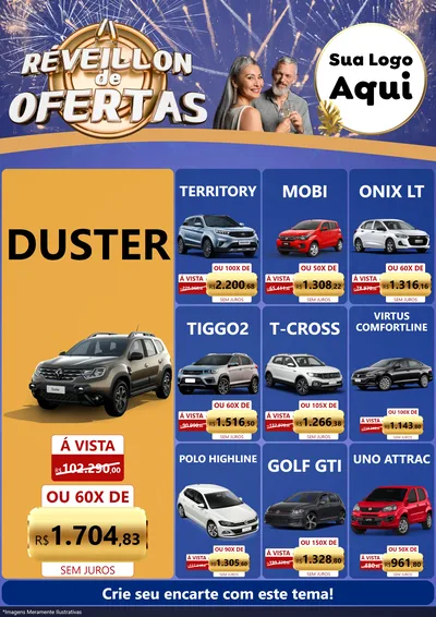 Modelo de Encarte para Encarte A4 Vertical com o tema Réveillon de Ofertas para Concessionaria de Carros