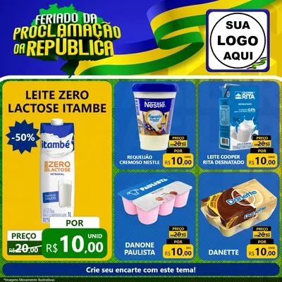 Modelo de Rede Social para Feed Facebook com o tema Feriado da Proclamação da República para Frios e Laticínios
