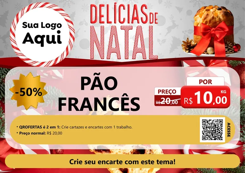 Modelo de Cartaz para Cartaz A4 Horizontal com o tema Delícias de Natal para Padaria
