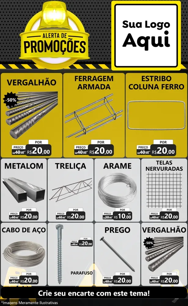 Modelo de Encarte para Encarte Grande com o tema Alerta de Promoções para Ferragens