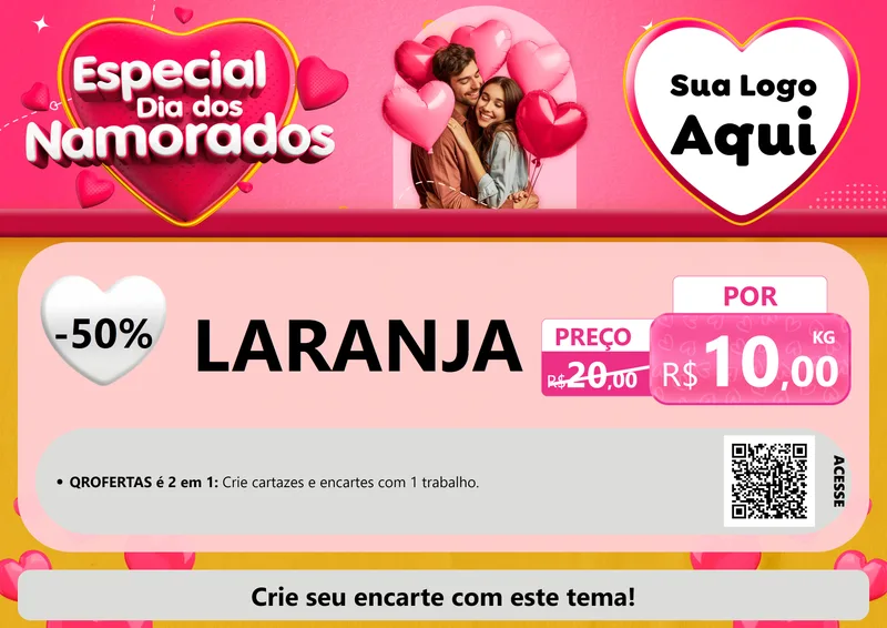 Modelo de Cartaz para Cartaz A4 Horizontal com o tema Especial Dia dos Namorados para Hortifrúti