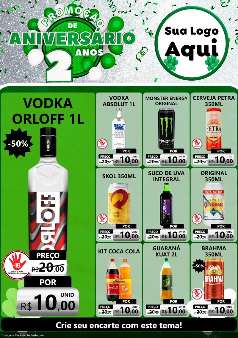 Modelo de Encarte para Encarte A4 Vertical com o tema Promoção de Aniversário - 2 Anos para Distribuidora de bebidas