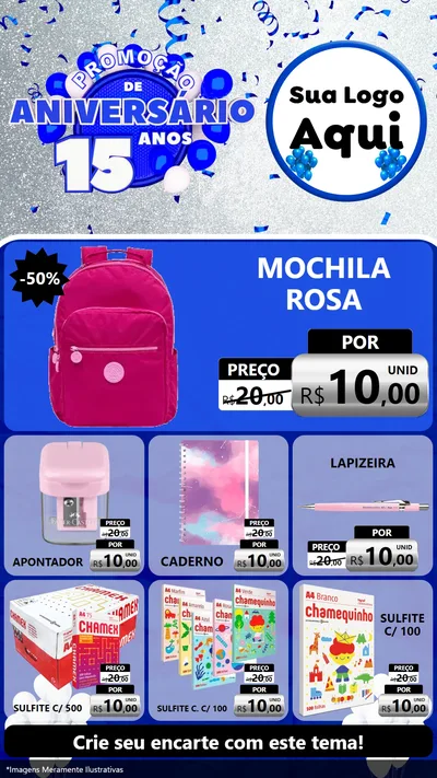 Modelo de Rede Social para Stories com o tema Promoção de Aniversário - 15 Anos para Papelaria
