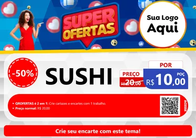 Modelo de Cartaz para Cartaz A4 Horizontal com o tema Super Ofertas para Comida japonesa