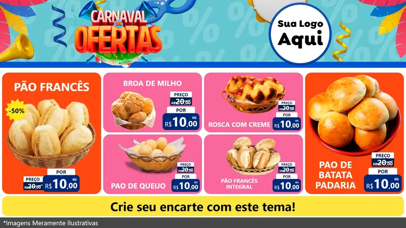 Modelo de TV para TV Horizontal com o tema Carnaval de Ofertas para Padaria