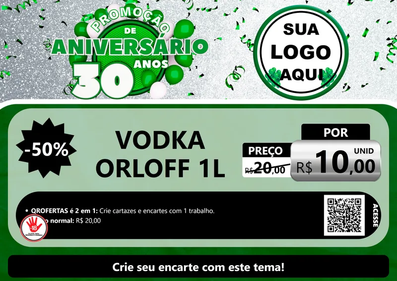 Modelo de Cartaz para Cartaz A4 Horizontal com o tema Promoção de Aniversário - 30 Anos para Distribuidora de bebidas