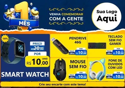Modelo de Encarte para Encarte A4 Horizontal com o tema Um Mês de Aniversário para Informática