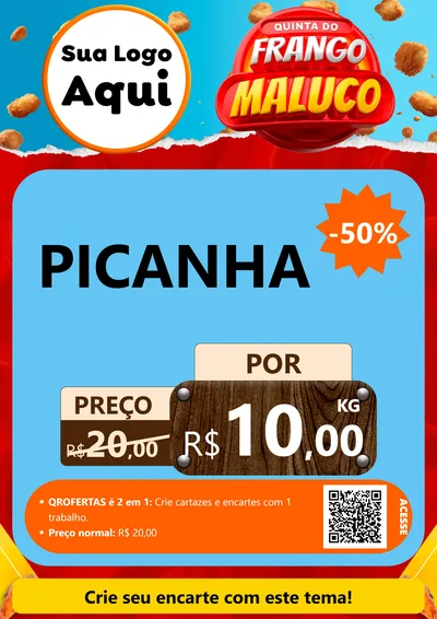 Modelo de Cartaz para Cartaz A4 Vertical com o tema Quinta do Frango Maluco para Açougue