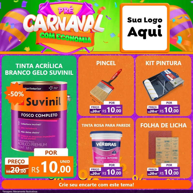 Modelo de Rede Social para Feed Facebook com o tema Pré-Carnaval Com Economia para Tintas e Ferramentas