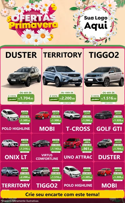 Modelo de Encarte para Encarte Grande com o tema Ofertas de Primavera para Concessionaria de Carros