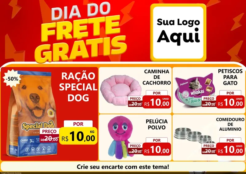Modelo de Encarte para Encarte A4 Horizontal com o tema Dia do Frete Grátis para Pet Shop