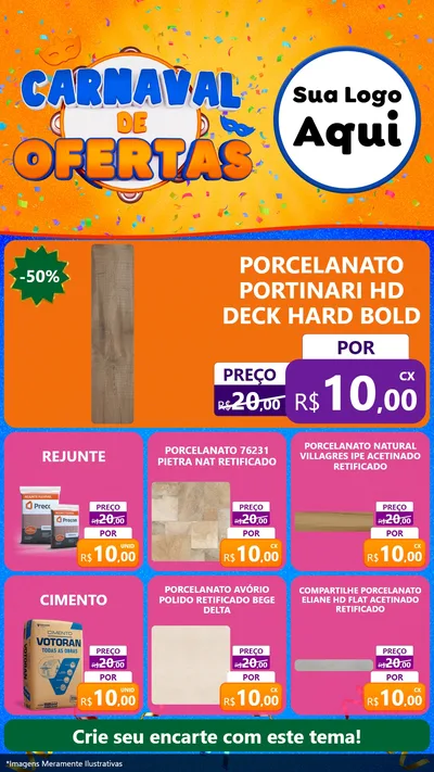 Modelo de Rede Social para Stories com o tema Carnaval de Ofertas para Pisos e revestimentos