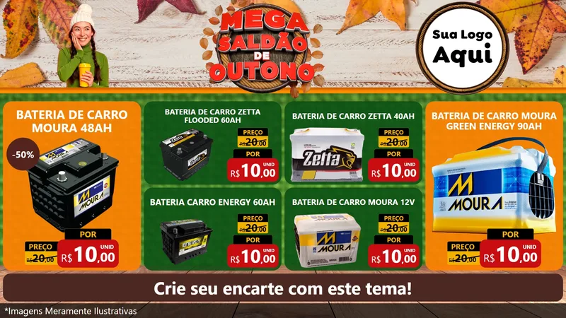 Modelo de TV para TV Horizontal com o tema Mega Saldão de Outono para Baterias Elétricas