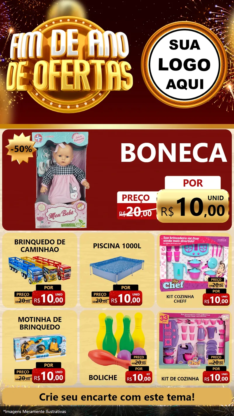 Modelo de Rede Social para Stories com o tema Fim de Ano de Ofertas para Brinquedos