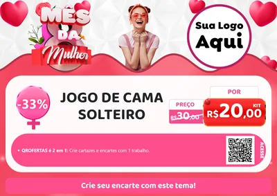 Modelo de Cartaz para Cartaz A4 Horizontal com o tema Mês da Mulher para Cama, Mesa e Banho
