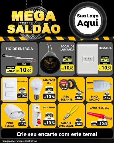 Modelo de Rede Social para Feed Instagram com o tema Mega Saldão para Materiais Elétricos