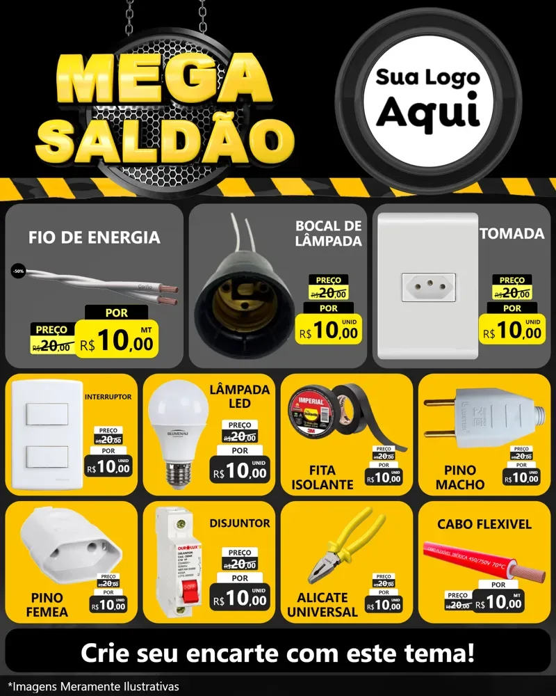 Modelo de Rede Social para Feed Instagram com o tema Mega Saldão para Materiais Elétricos