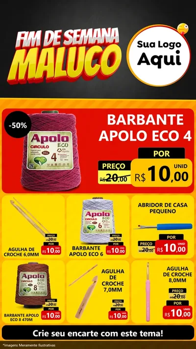 Modelo de Rede Social para Stories com o tema Final de Semana Maluco para Armarinho e Aviamentos
