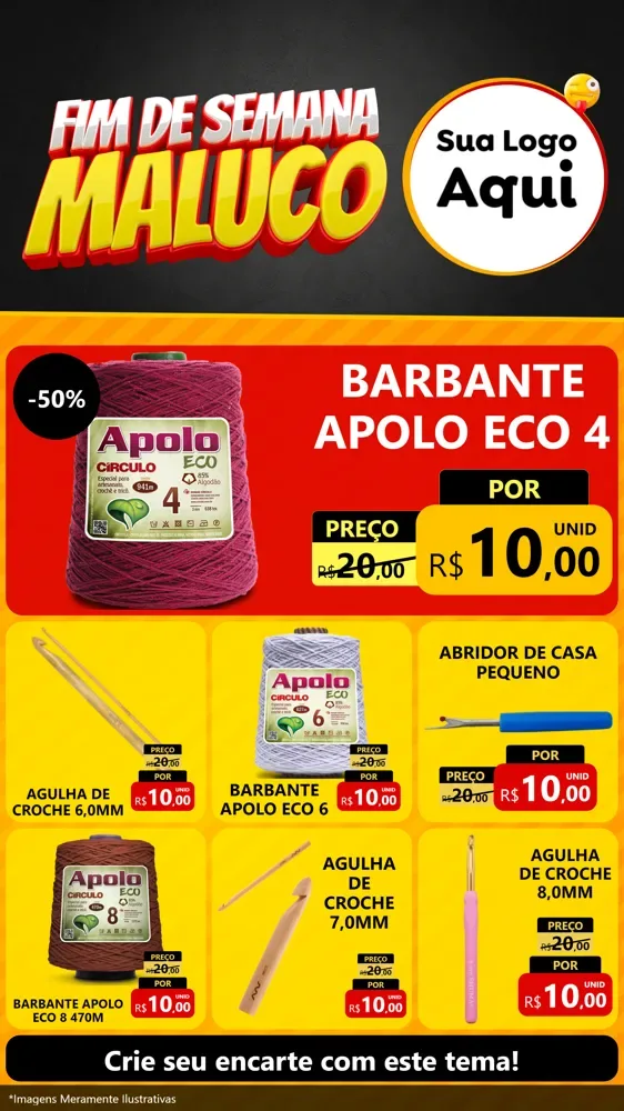 Modelo de Rede Social para Stories com o tema Final de Semana Maluco para Armarinho e Aviamentos