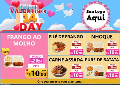 Modelo de Encarte para Encarte A4 Horizontal com o tema Valentine's Day para Restaurante
