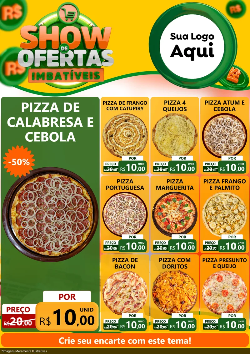 Modelo de Encarte para Encarte A4 Vertical com o tema Show de Ofertas Imbatíveis para Pizzaria