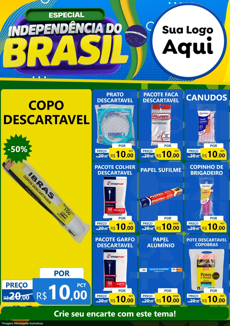 Modelo de Encarte para Encarte A4 Vertical com o tema Especial Independência do Brasil para Embalagens