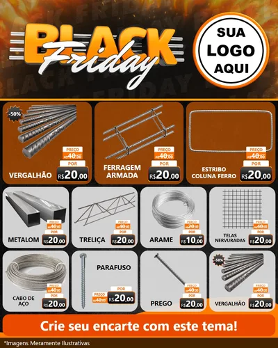 Modelo de Rede Social para Feed Instagram com o tema Black Friday para Ferragens