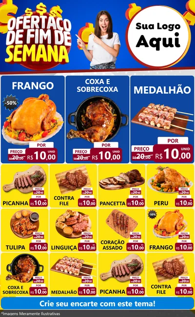 Modelo de Encarte para Encarte Grande com o tema Ofertaço de Fim de Semana para Assados
