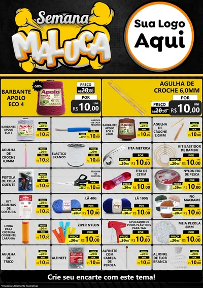Modelo de Encarte para Encarte A4 Vertical com o tema Semana Maluca para Armarinho e Aviamentos