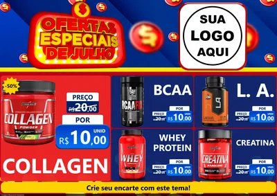 Modelo de Encarte para Encarte A4 Horizontal com o tema Ofertas Especiais de Julho para Suplementos alimentares