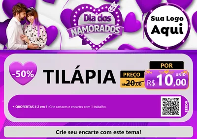 Modelo de Cartaz para Cartaz A4 Horizontal com o tema Dia dos Namorados para Peixaria