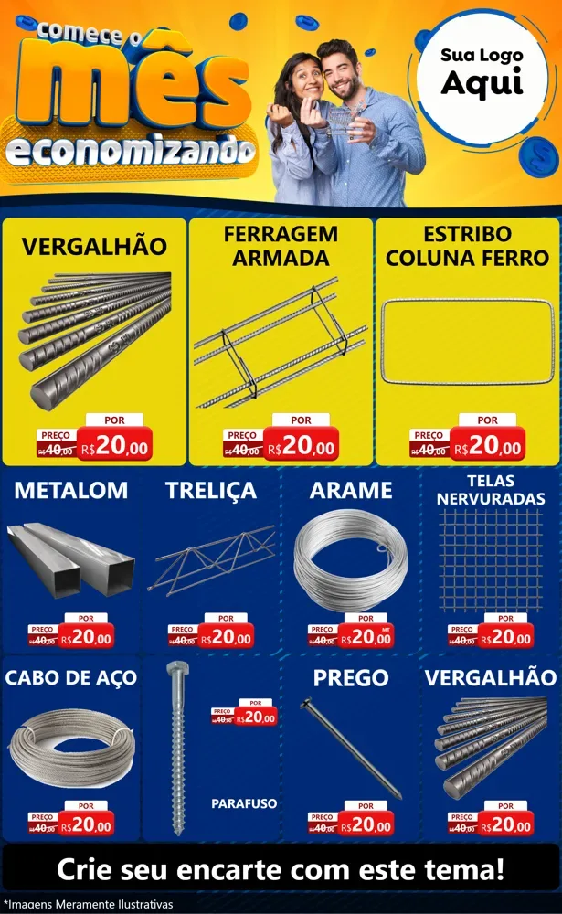 Modelo de Encarte para Encarte Grande com o tema Comece O Mês Economizando para Ferragens