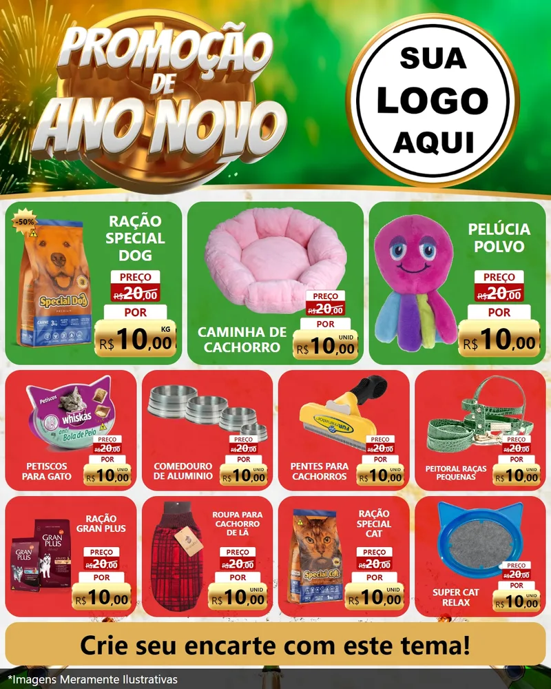 Modelo de Rede Social para Feed Instagram com o tema Promoção de Ano Novo para Pet Shop