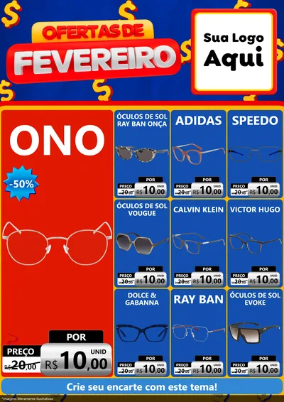 Modelo de Encarte para Encarte A4 Vertical com o tema Ofertas de Fevereiro para Óticas