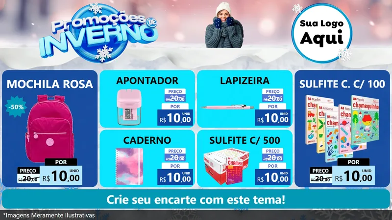 Modelo de TV para TV Horizontal com o tema Promoções de Inverno para Papelaria