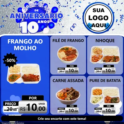 Modelo de Rede Social para Feed Facebook com o tema Promoção de Aniversário - 10 Anos para Restaurante