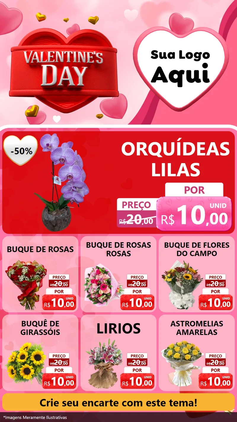 Modelo de Rede Social para Stories com o tema Valentine's Day para Floricultura e jardim