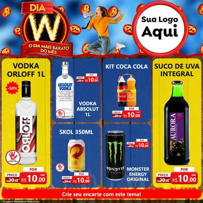 Modelo de Rede Social para Feed Facebook com o tema Dia W - O Dia Mais Barato Do Mês para Distribuidora de bebidas